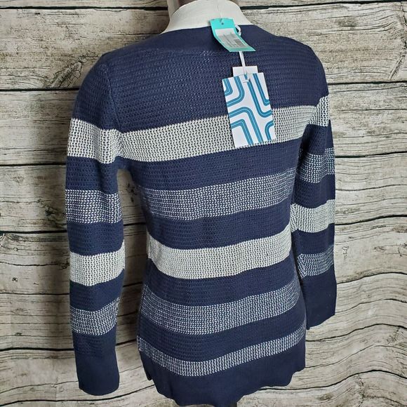 Market & Spruce Blue/White Long Sleeve Striped Sweater Size XS NWT - Picture 3 of 9